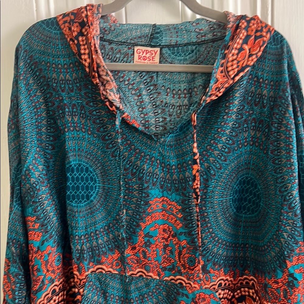 Gypsy Rose Hooded Tunic - Teal and Orange